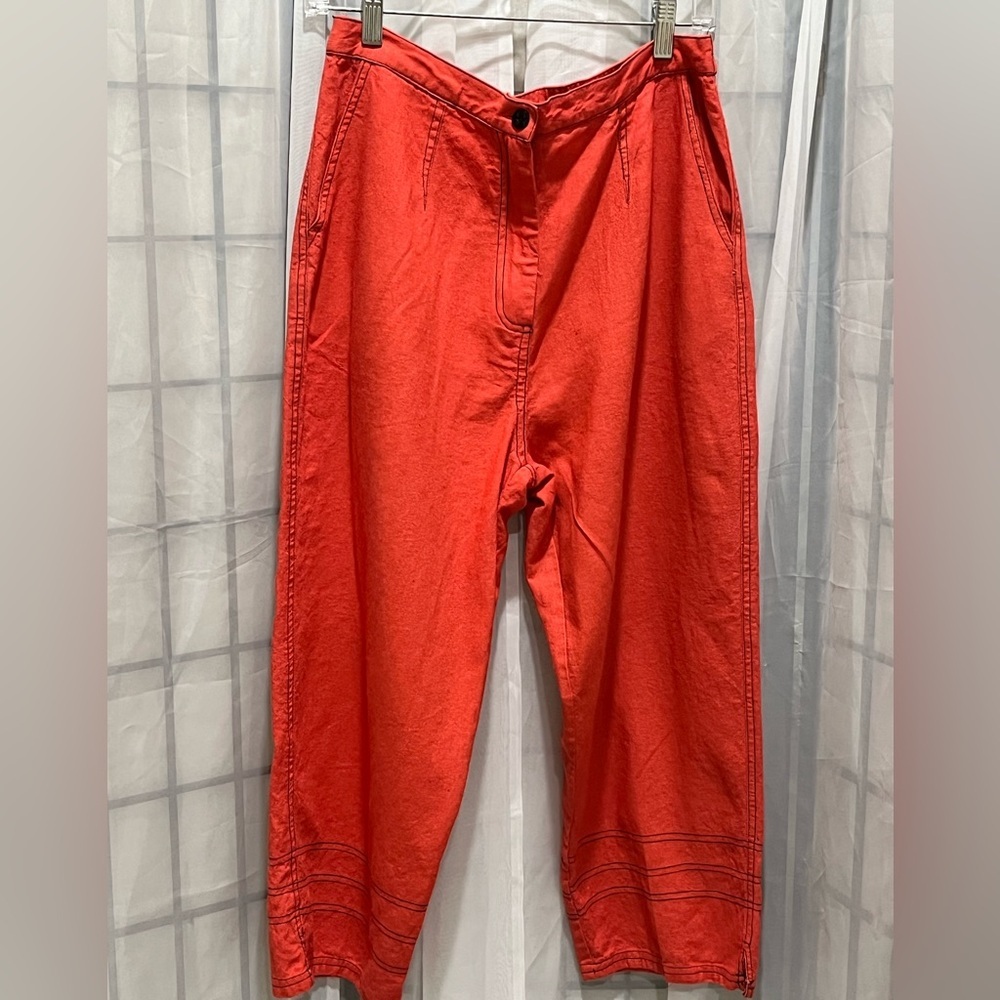SELENE SPORT ORANGE/Coral LINEN BLEND HIGH RISE CAPRIS SIZE L